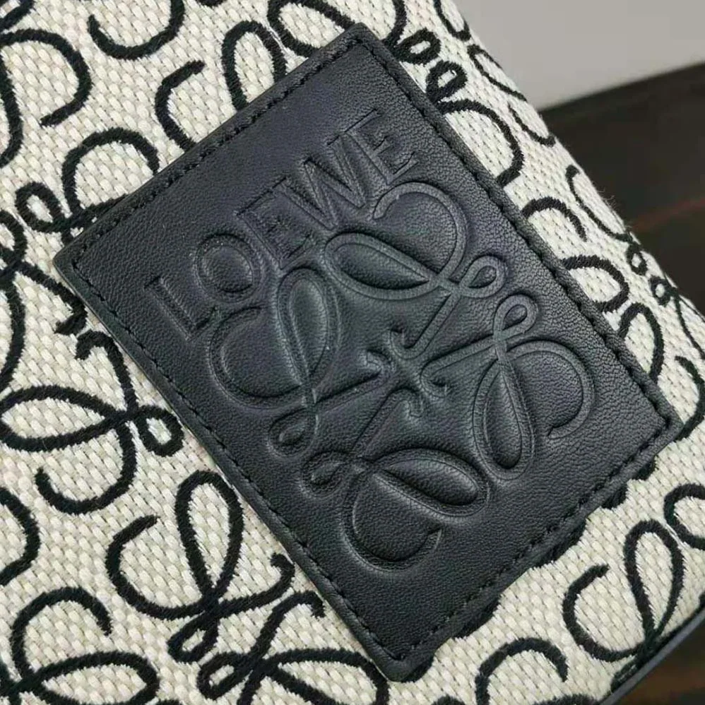 Loewe Oblong Anagram Pouch in Jacquard and Calfskin for Women in Black Loewe Oblong Anagram Pouch in Jacquard and Calfskin for Women in Black