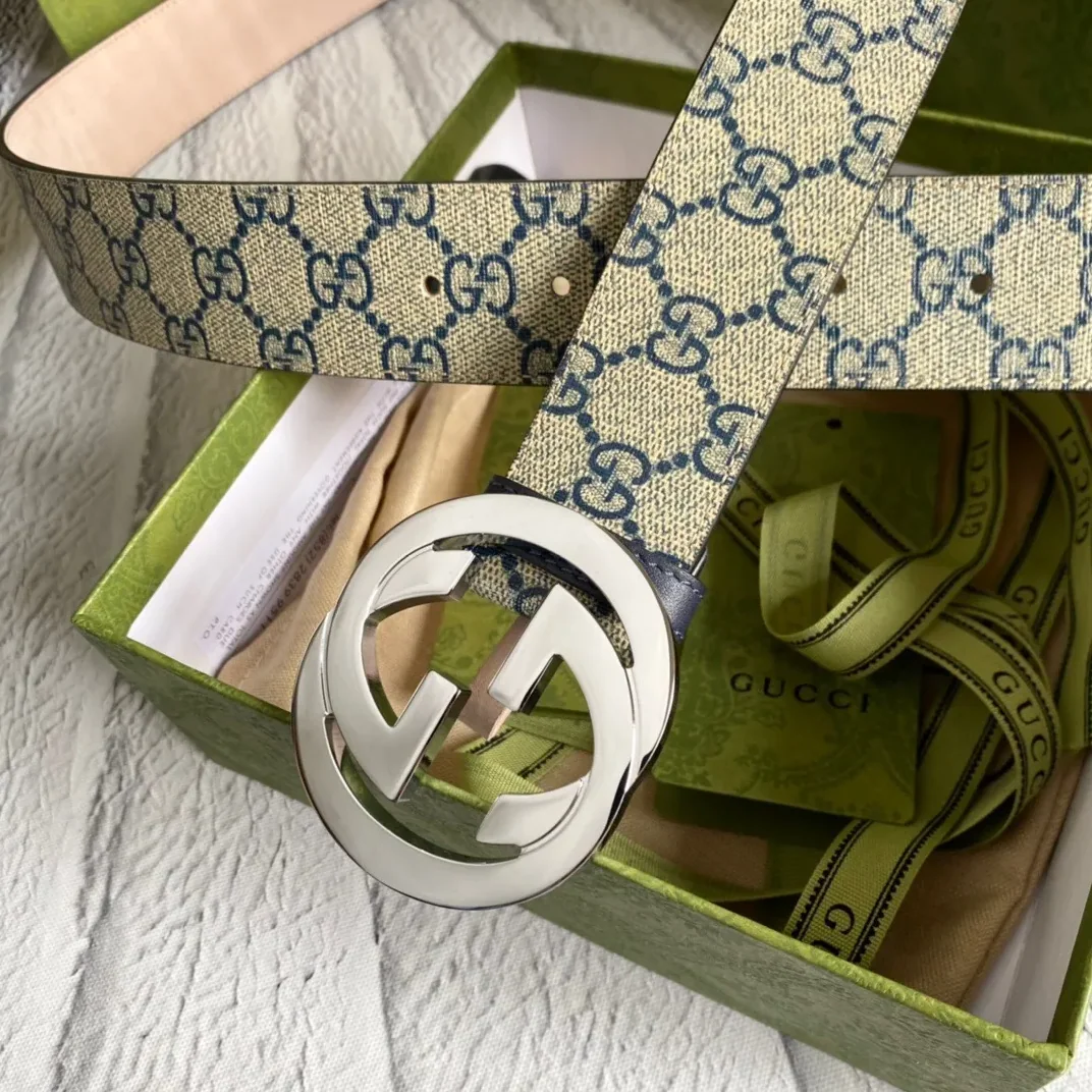 Gucci GG Supreme Belt With G Buckle Beige/Blue, for Women Gucci GG Supreme Belt With G Buckle Beige/Blue, for Women