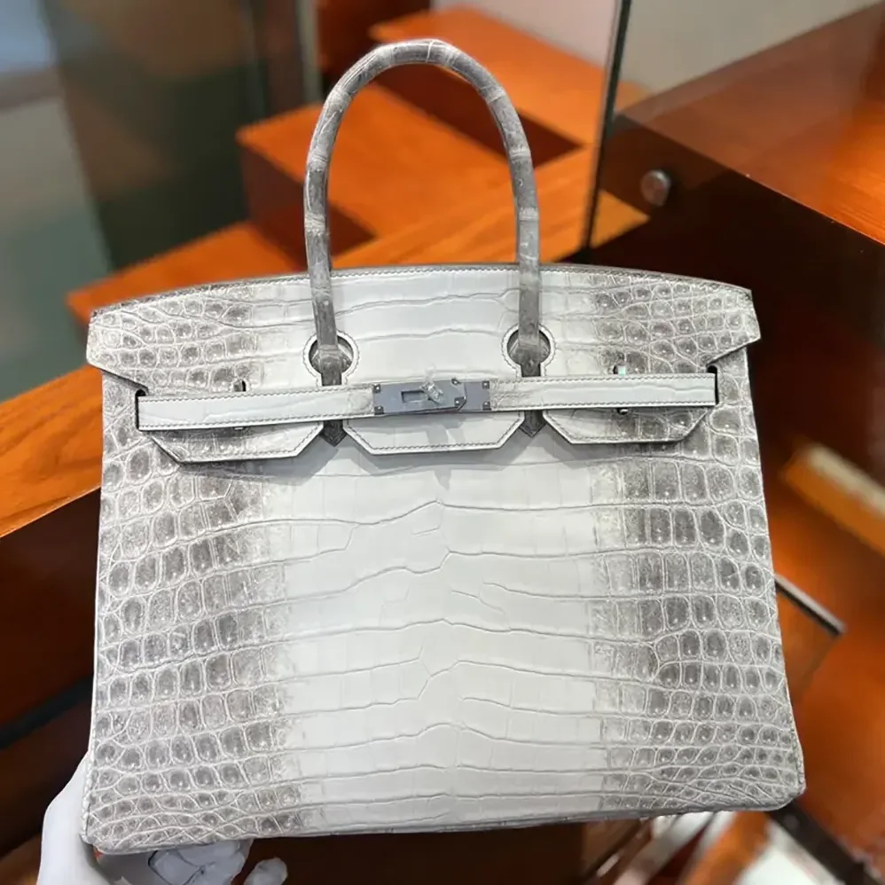 Hermes Birkin 30 Bag in Alligator Leather with Silver Hardware in White