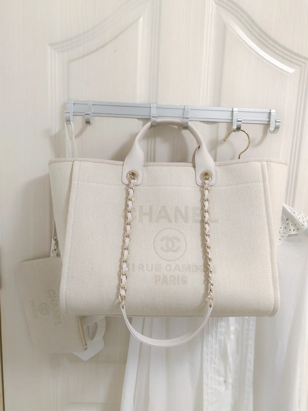 Chanel Deauville Tote Bag in White Gold Hardware