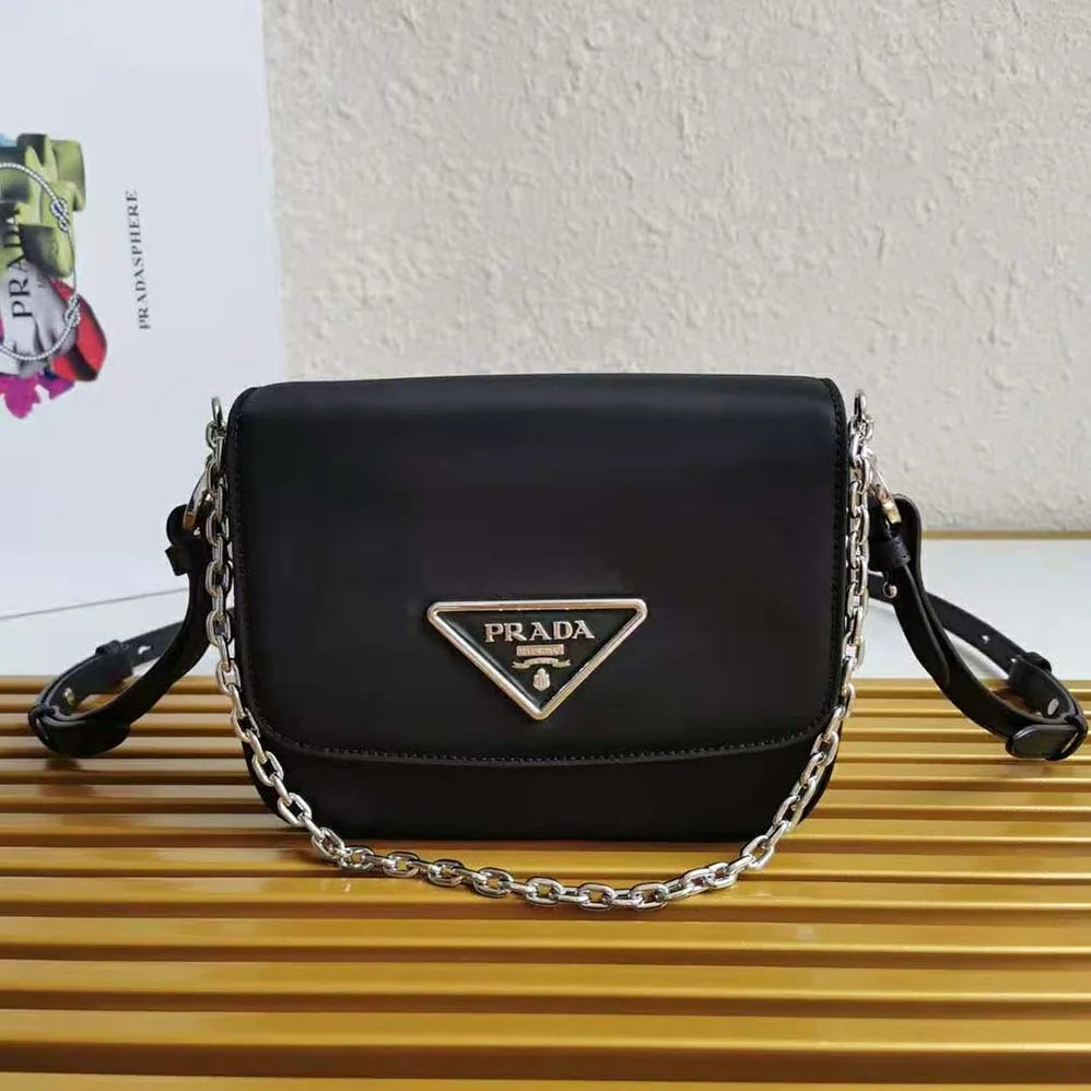 Prada Nylon and Leather Prada Ldentity Shoulder Bag for Women in Black