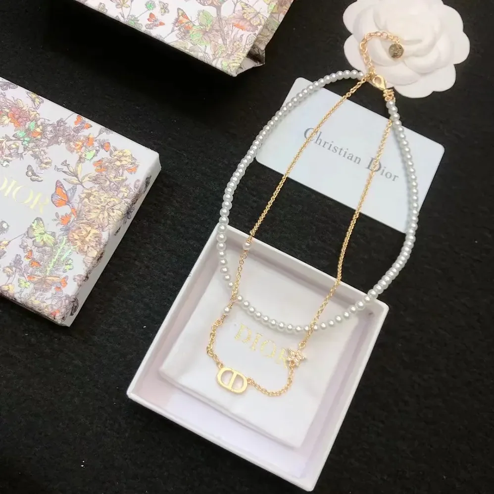 Dior Petit CD Necklace Gold-Finish Metal with White Resin Pearls and Silver for Women in Tone Crystals Dior Petit CD Necklace Gold-Finish Metal with White Resin Pearls and Silver for Women in Tone Crystals