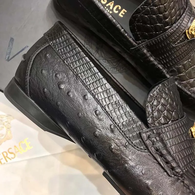 Versace Imola Leather Moccasins Shoes Black for Men Versace Imola Leather Moccasins Shoes Black for Men