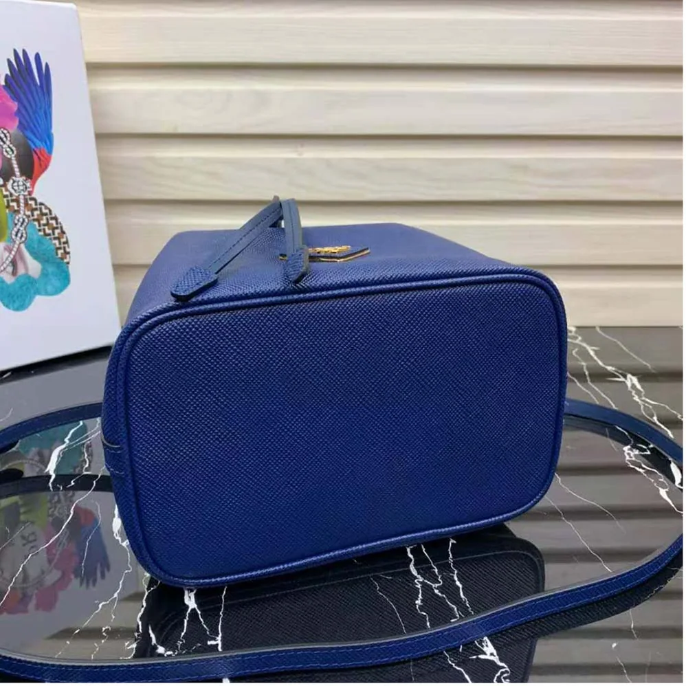 Prada Saffiano Leather Bucket Bag for Women in Navy