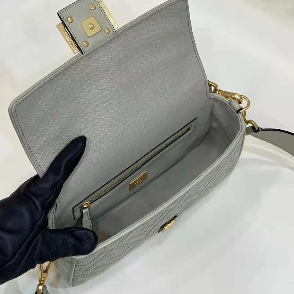 Fendi Baguette Light Green Canvas Bag with FF Embroidery for Women Fendi Baguette Light Green Canvas Bag with FF Embroidery for Women