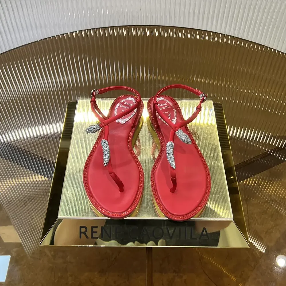 Rene Caovilla Serpente Red Thong Sandal 10 for Women