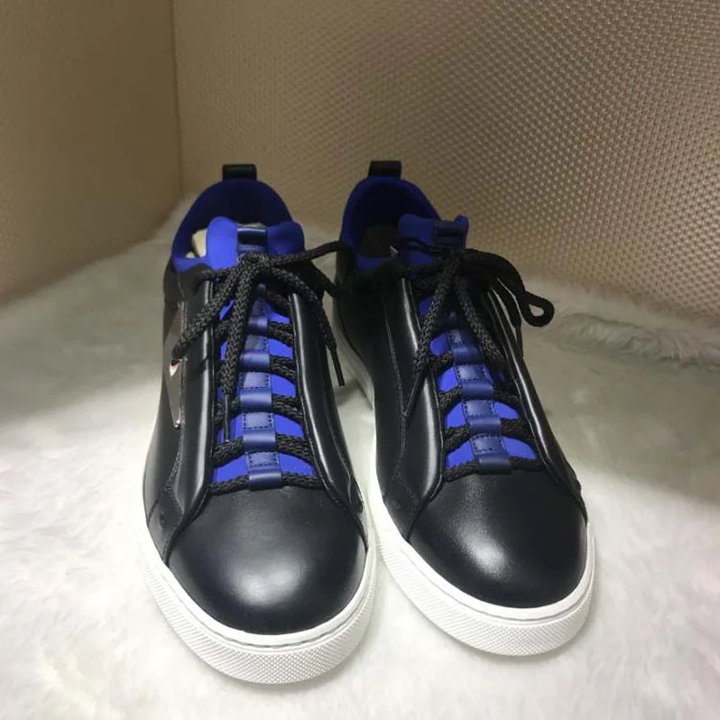 Fendi Black Leather Sneakers Shoes Black for Men