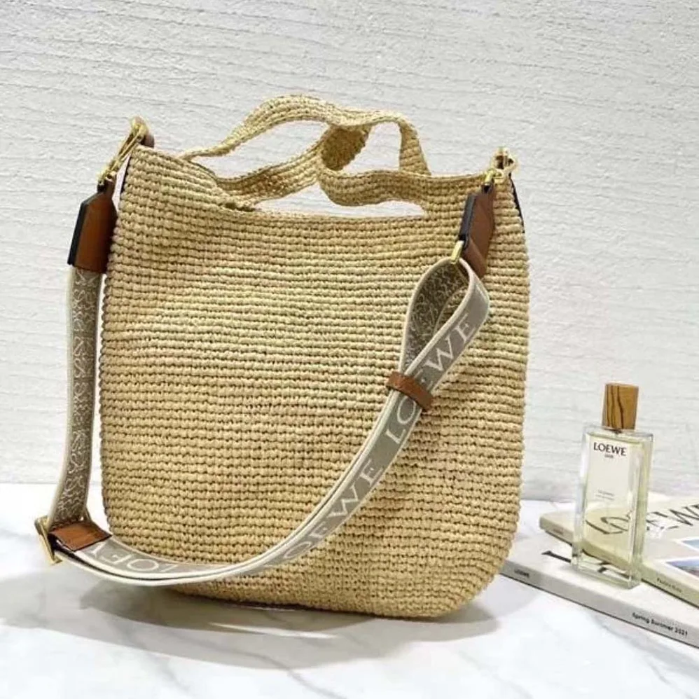 Loewe Mini Slit Bag in Raffia and Calfskin for Women in Beige