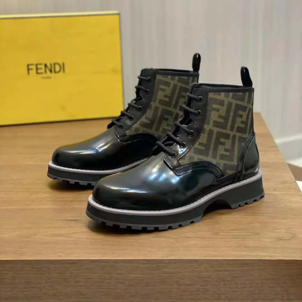 Fendi Biker Boots Black Leather Biker for Men