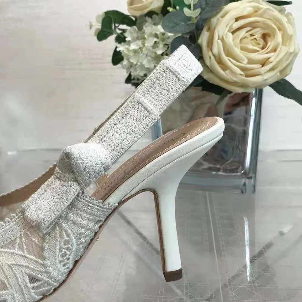 Dior J'Adior Slingback Pump White Macramé Embroidered Cotton for Women Dior J'Adior Slingback Pump White Macramé Embroidered Cotton for Women
