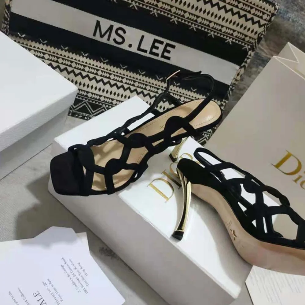 Dior D-Fame Heeled Sandal Black Suede Calfskin for Women