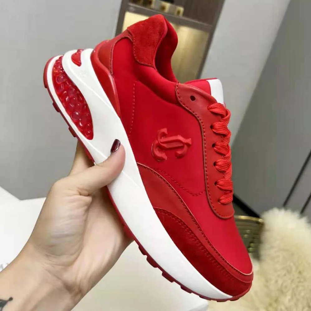 Jimmy Choo Memphis Lace UP/F Red Neoprene and Leather Low Top Trainers for Women Jimmy Choo Memphis Lace UP/F Red Neoprene and Leather Low Top Trainers for Women