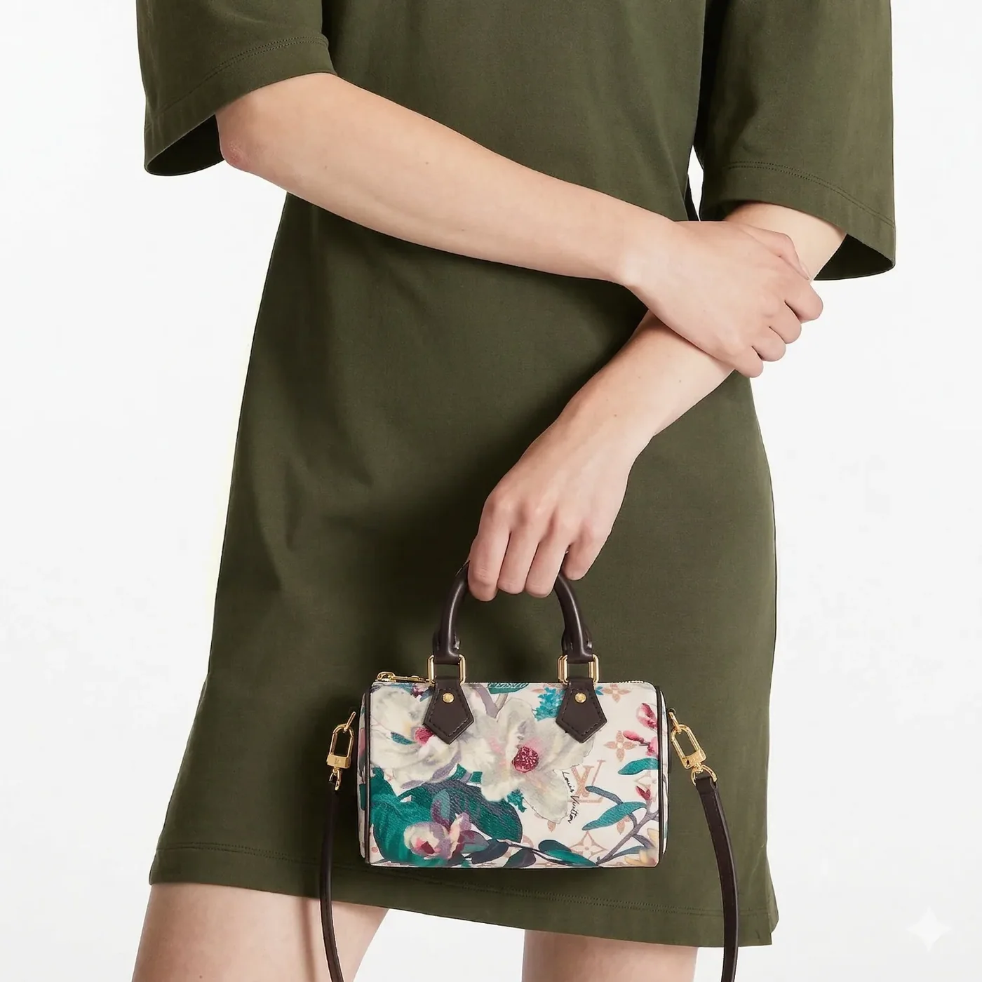 Louis Vuitton Nano Speedy Top Handle Bag in Monogram Dune Gold Hardware