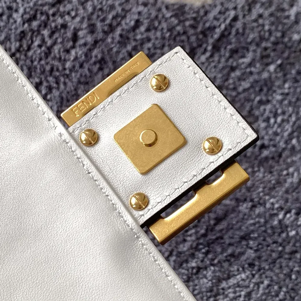 Fendi Medium Baguette White Leather Bag for Women