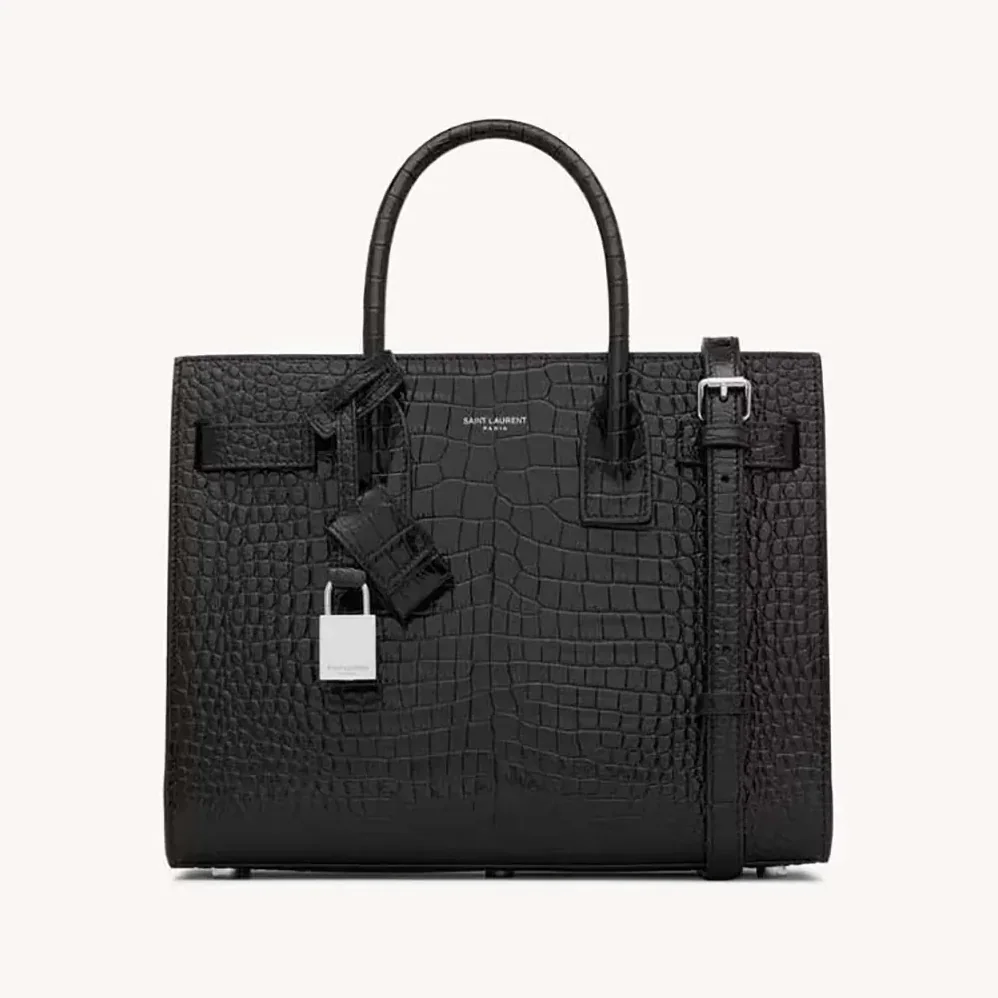 Saint Laurent YSL Sac De Jour in Embossed Crocodile Leather Baby for Women in Black