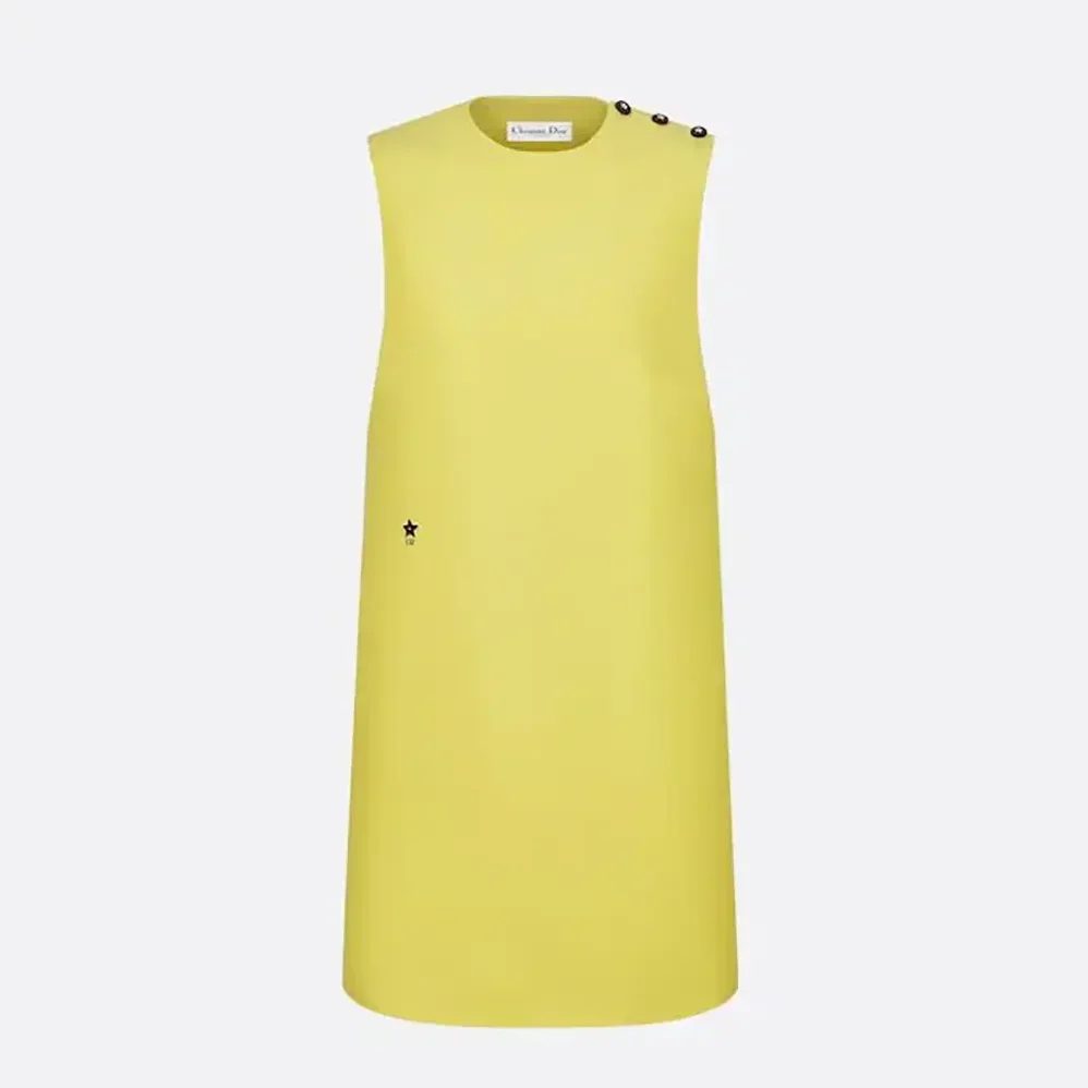 Dior Dioriviera Straight Dress Lemon Yellow Wool and Silk for Women Dior Dioriviera Straight Dress Lemon Yellow Wool and Silk for Women