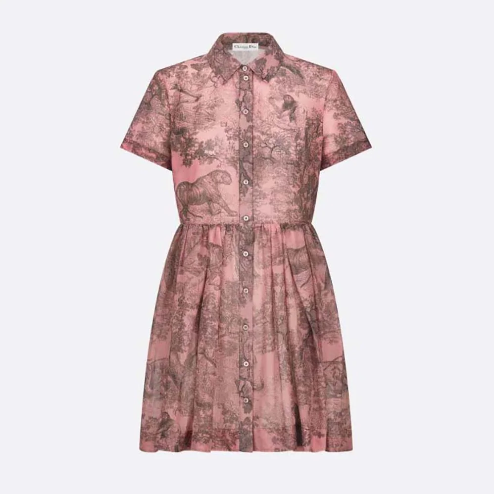 Dior Dioriviera Short Dress Pink and Gray Cotton Muslin for Women Dior Dioriviera Short Dress Pink and Gray Cotton Muslin for Women