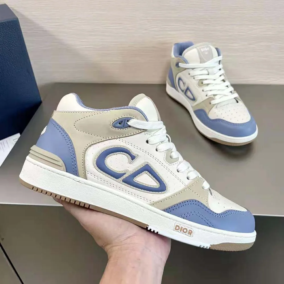 Dior B57 Mid-Top Sneaker Blue and Cream Smooth Calfskin and Beige Suede for Men