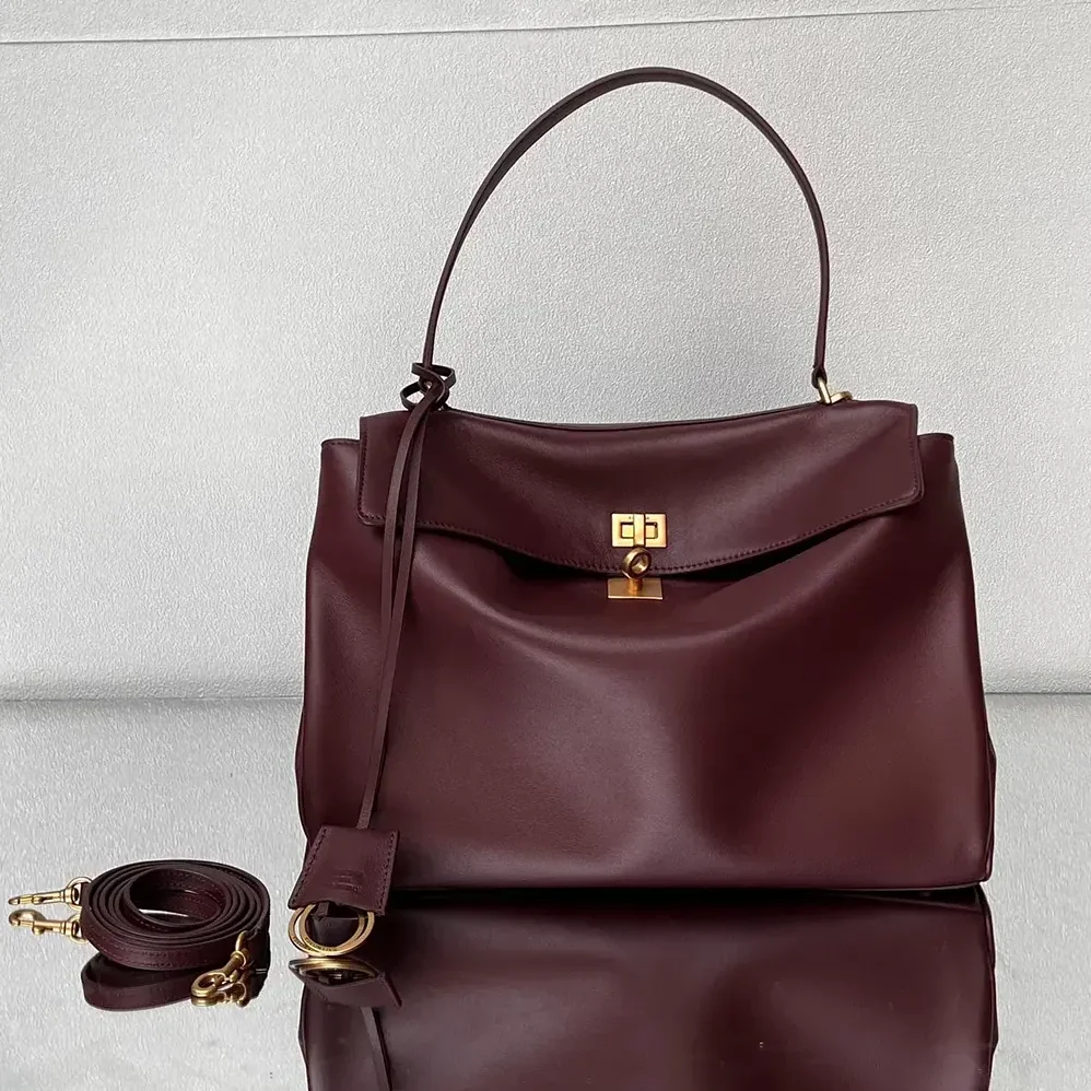 Balenciaga Rodeo Medium Handbag in Dark Burgundy Smooth Calfskin for Women