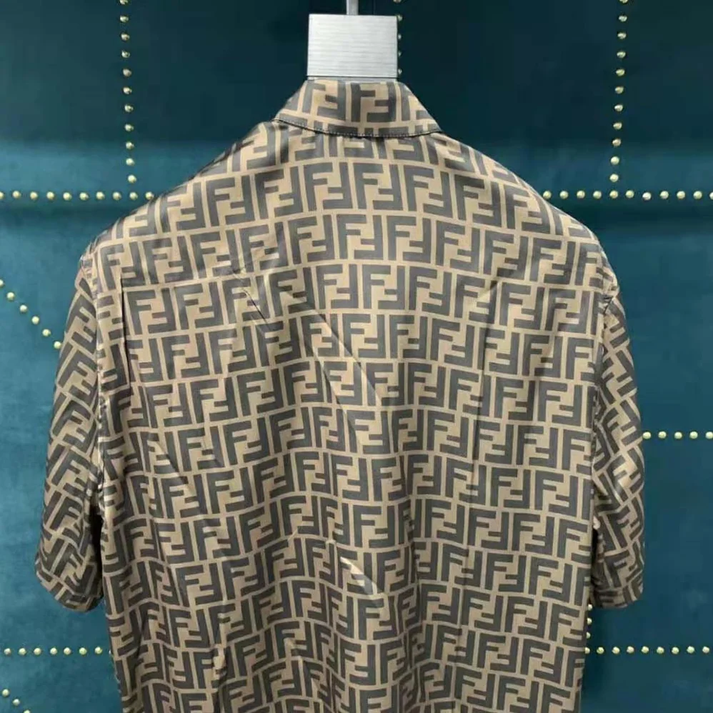 Fendi Brown Silk Shirt with Italian-Style Collar and Short Sleeves for Women Fendi Brown Silk Shirt with Italian-Style Collar and Short Sleeves for Women