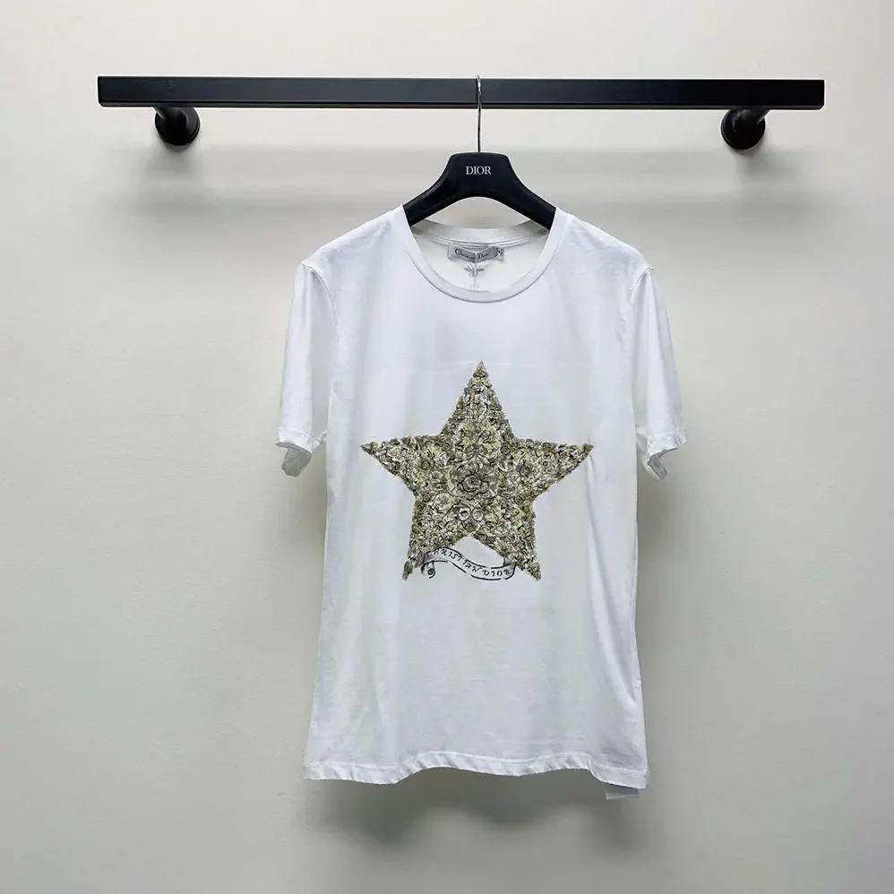 Dior Embroidered T-Shirt White Cotton and Linen Jersey for Women Dior Embroidered T-Shirt White Cotton and Linen Jersey for Women