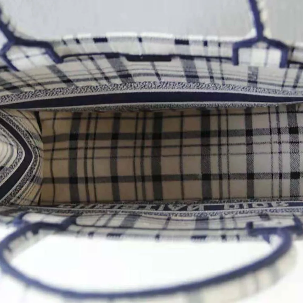 Dior Book Tote Blue Check'n'Dior Embroidery for Women