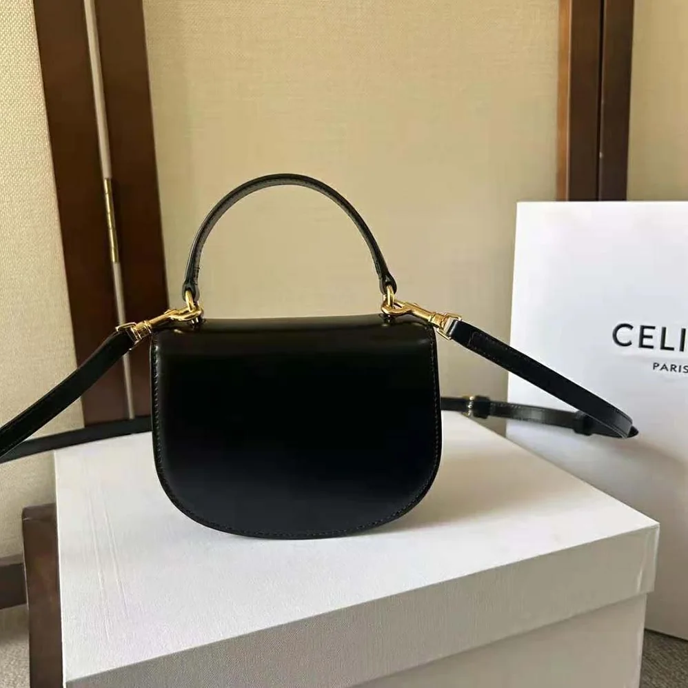 Celine Mini Besace Triomphe in Shiny Calfskin for Women in Black Celine Mini Besace Triomphe in Shiny Calfskin for Women in Black