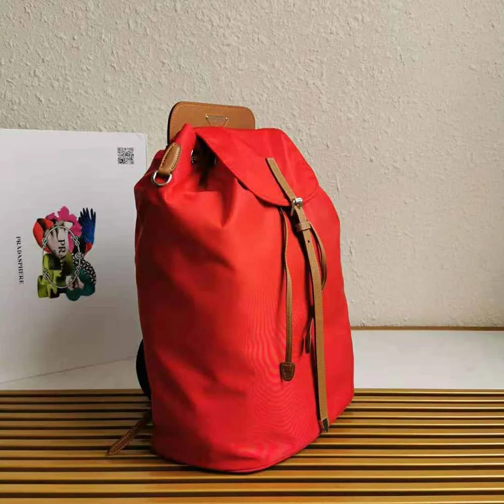 Prada Nylon and Saffiano Leather Backpack for Women in Red