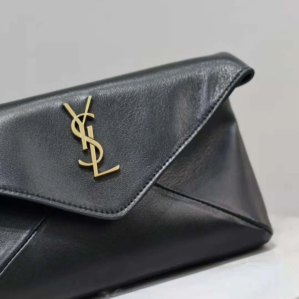 Saint Laurent YSL Cassandre Small Envelope Pouch in Lambskin for Women in Black Saint Laurent YSL Cassandre Small Envelope Pouch in Lambskin for Women in Black