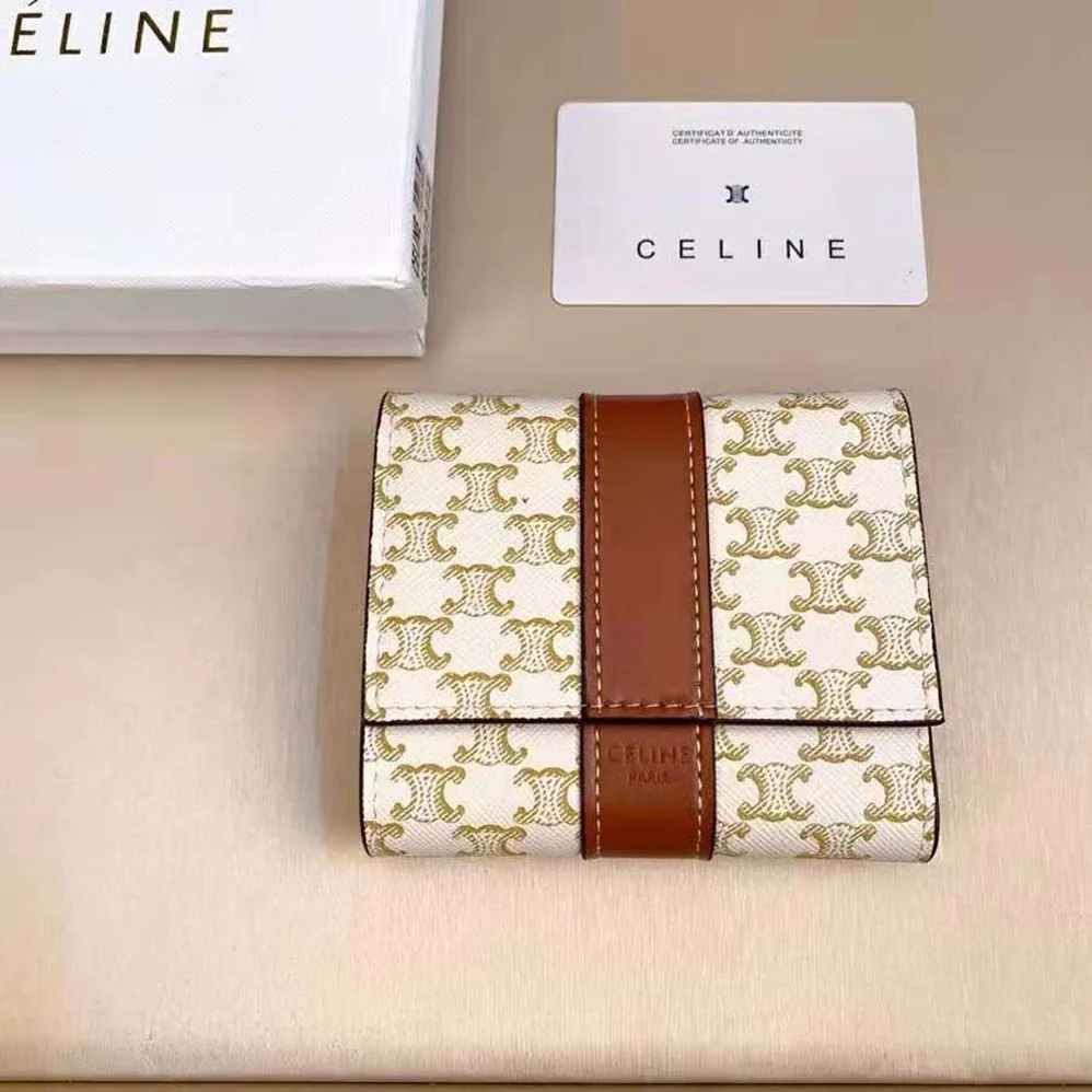 Celine Small Trifold Wallet in Triomphe Canvas and Lam for Women Celine Small Trifold Wallet in Triomphe Canvas and Lam for Women