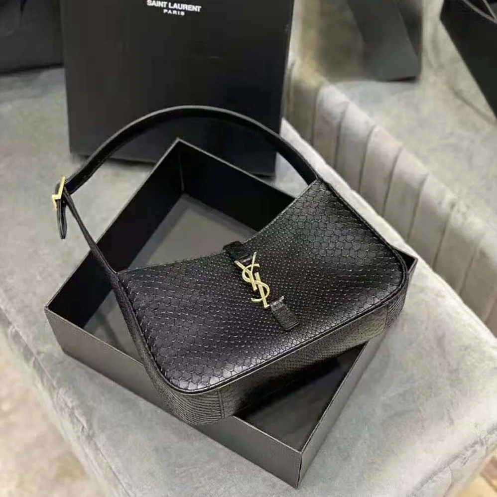 Saint Laurent YSL LE 5 A 7 Hobo Bag in Matte Python for Women in Black Saint Laurent YSL LE 5 A 7 Hobo Bag in Matte Python for Women in Black
