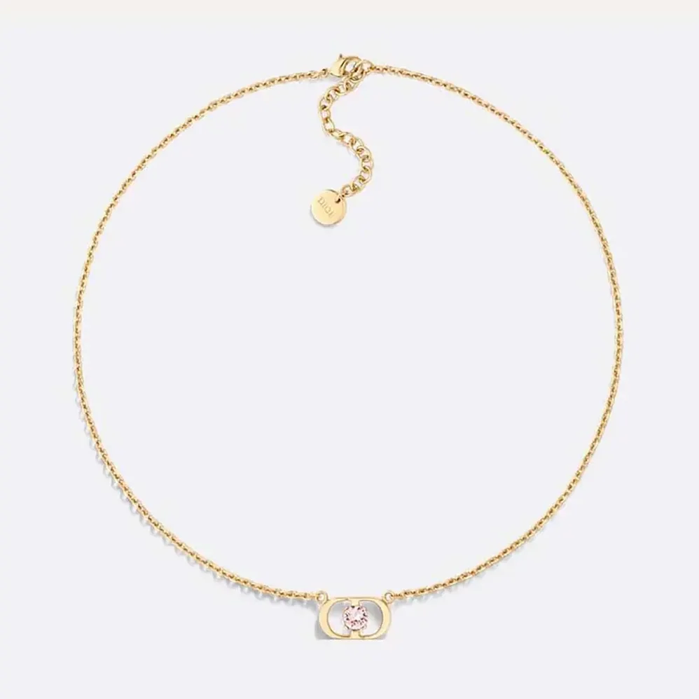 Dior Petit CD Jolie Necklace Gold-Finish Metal with Pink Crystal for Women Dior Petit CD Jolie Necklace Gold-Finish Metal with Pink Crystal for Women