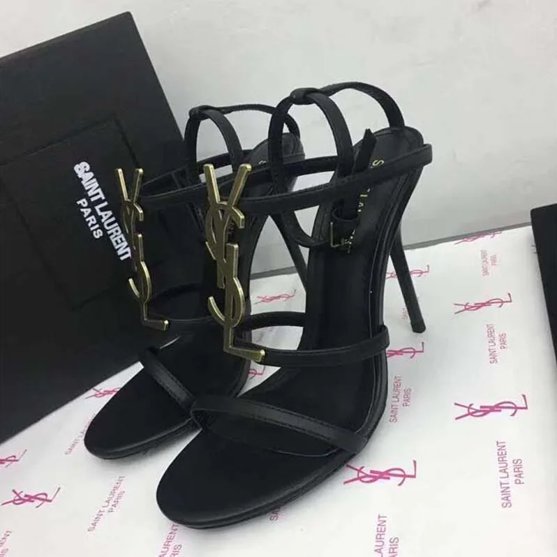 Saint Laurent YSL Cassandra Sandal Gold Logo Smooth 11cm Heel for Women Saint Laurent YSL Cassandra Sandal Gold Logo Smooth 11cm Heel for Women