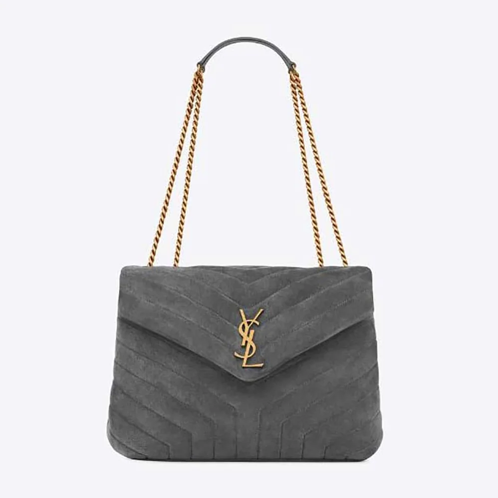 Saint Laurent YSL Loulou Medium Chain Bag in “Y”-Quilted Suede for Women in Silver Saint Laurent YSL Loulou Medium Chain Bag in “Y”-Quilted Suede for Women in Silver