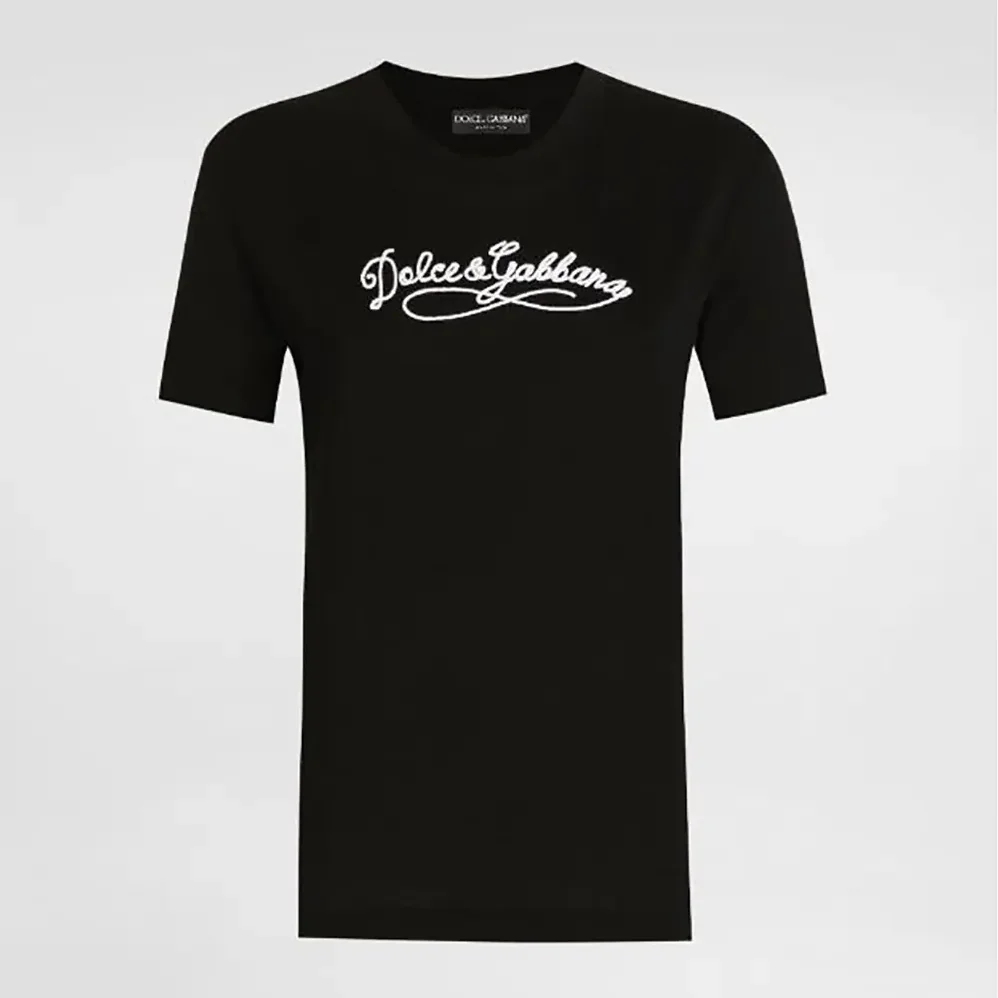 Dolce Gabbana D&G Jersey T-Shirt With Embroidery for Women in Black Dolce Gabbana D&G Jersey T-Shirt With Embroidery for Women in Black