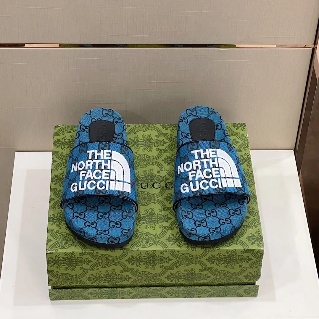 Gucci GG Canvas Slide Sandal Blue Gucci GG Canvas Slide Sandal Blue