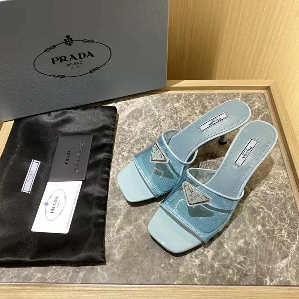 Prada Plexiglas and Patent Leather Sandals 65 mm Varnished Heel for Women in Blue