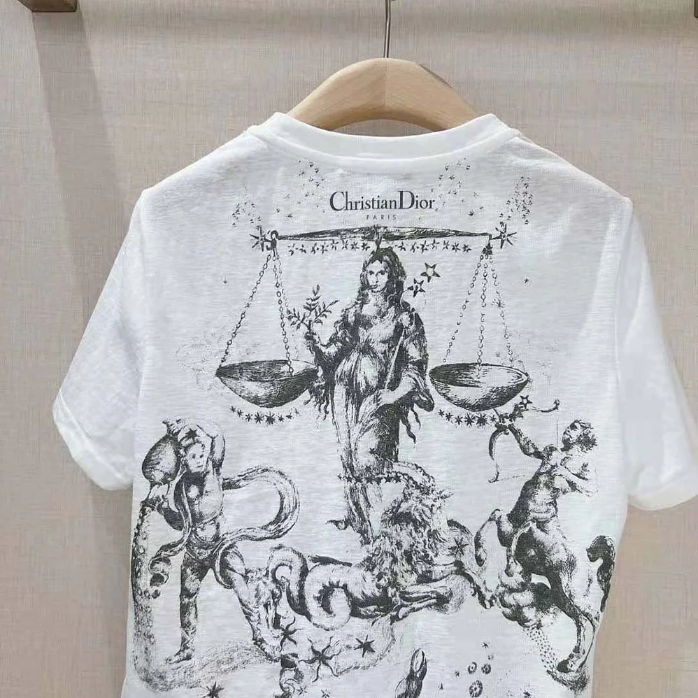 Dior T-shirt White Cotton Jersey with Melothesia Motif for Women Dior T-shirt White Cotton Jersey with Melothesia Motif for Women