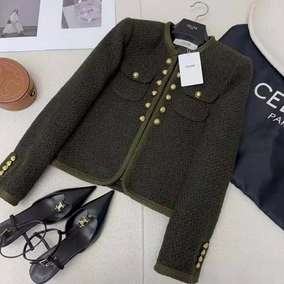Celine Chelsea Jacket in Bouclette Natté for Women in Green