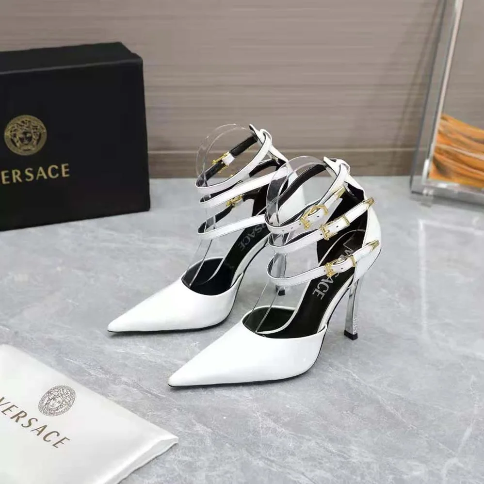 Versace Pin-Point Pumps in Calf Leather for Women in White Versace Pin-Point Pumps in Calf Leather for Women in White