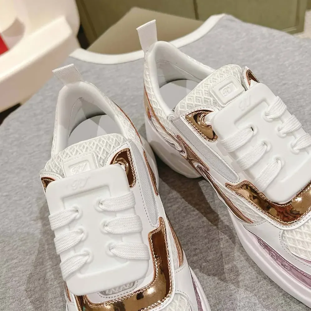 Roger Vivier Viv' on the Run Sneakers in Leather and Fabric for Women in Pink Roger Vivier Viv' on the Run Sneakers in Leather and Fabric for Women in Pink
