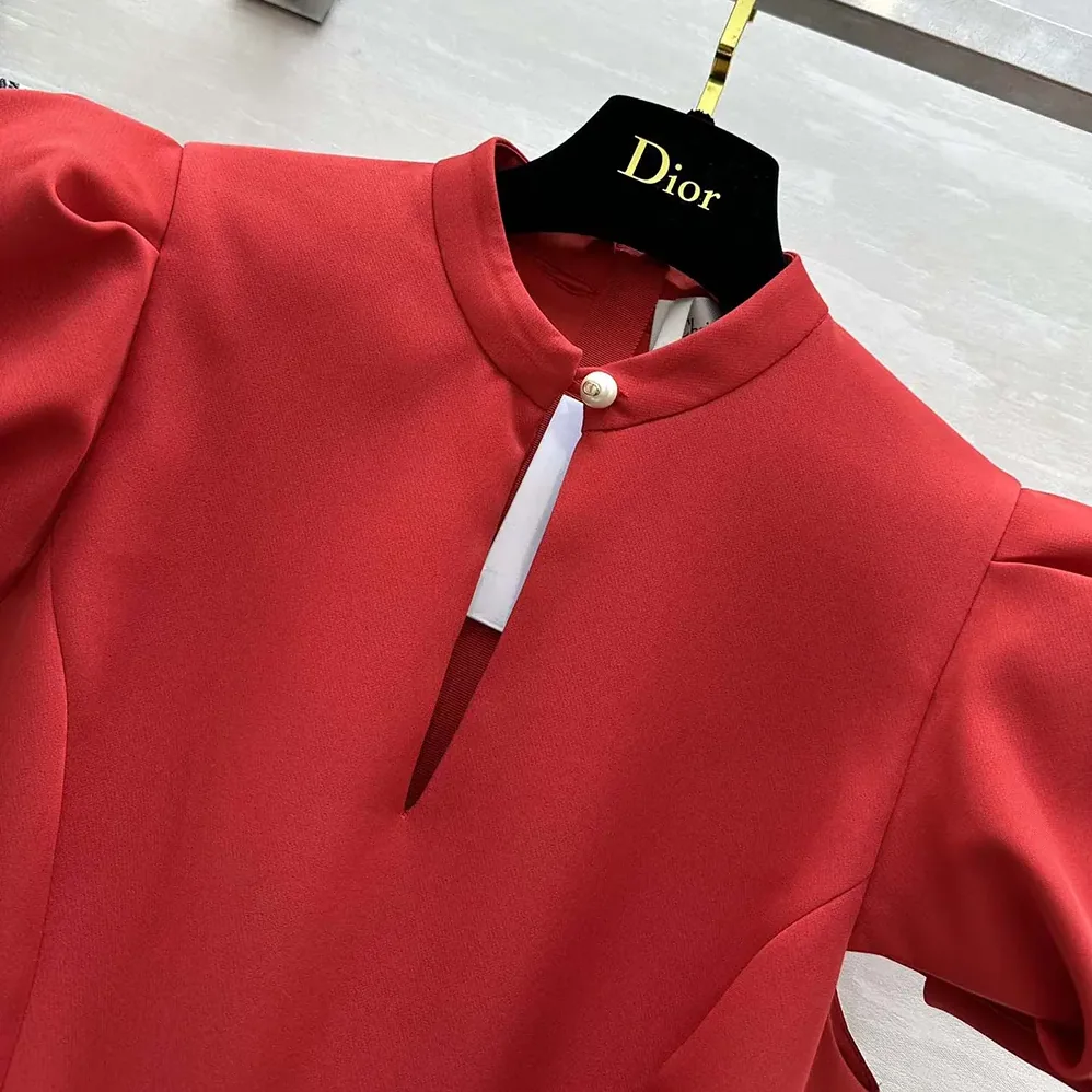 Dior Short Belted Dress Bright Red Lightweight Wool and Silk for Women