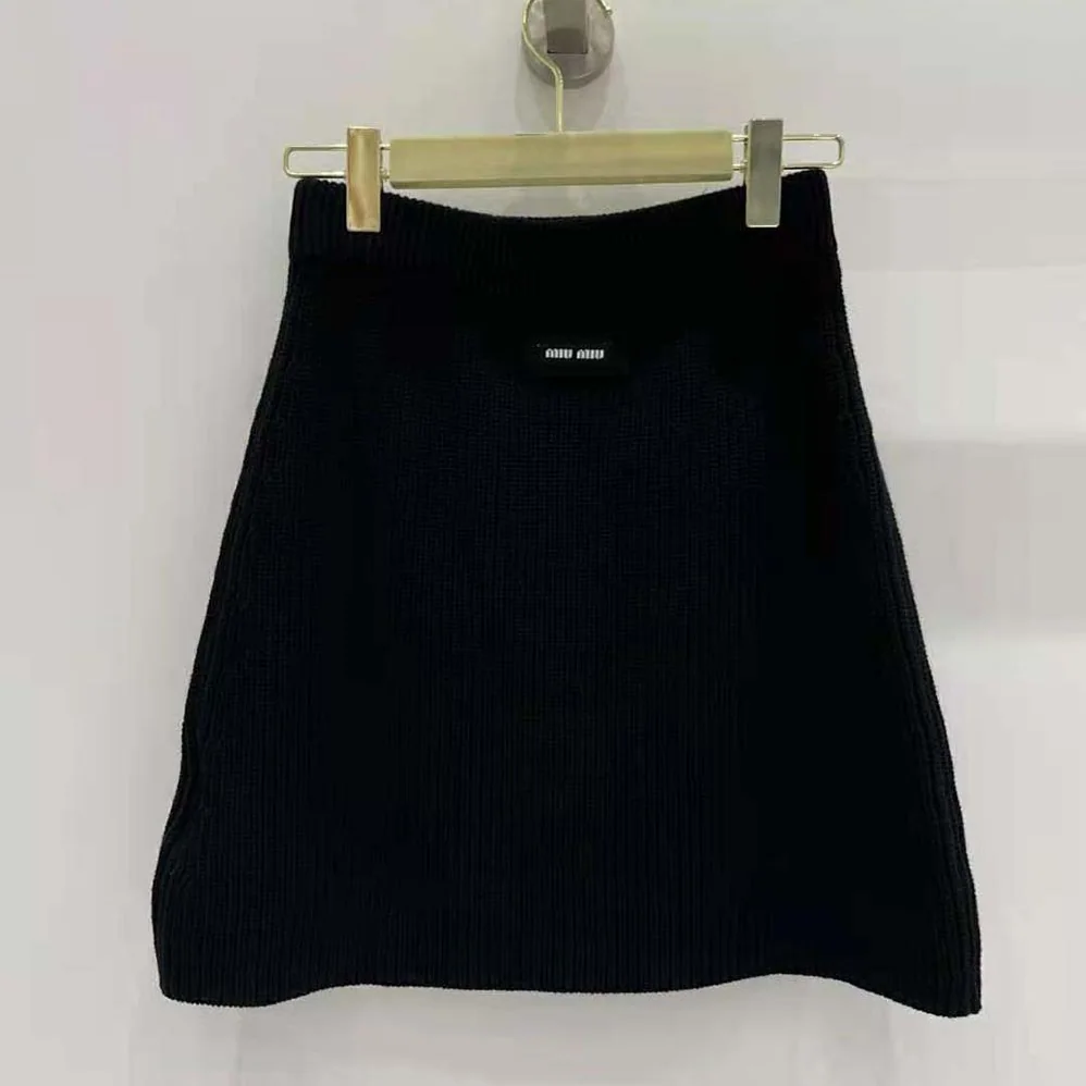 Miu Miu Wool Miniskirt with Knit Logo Patch for Women