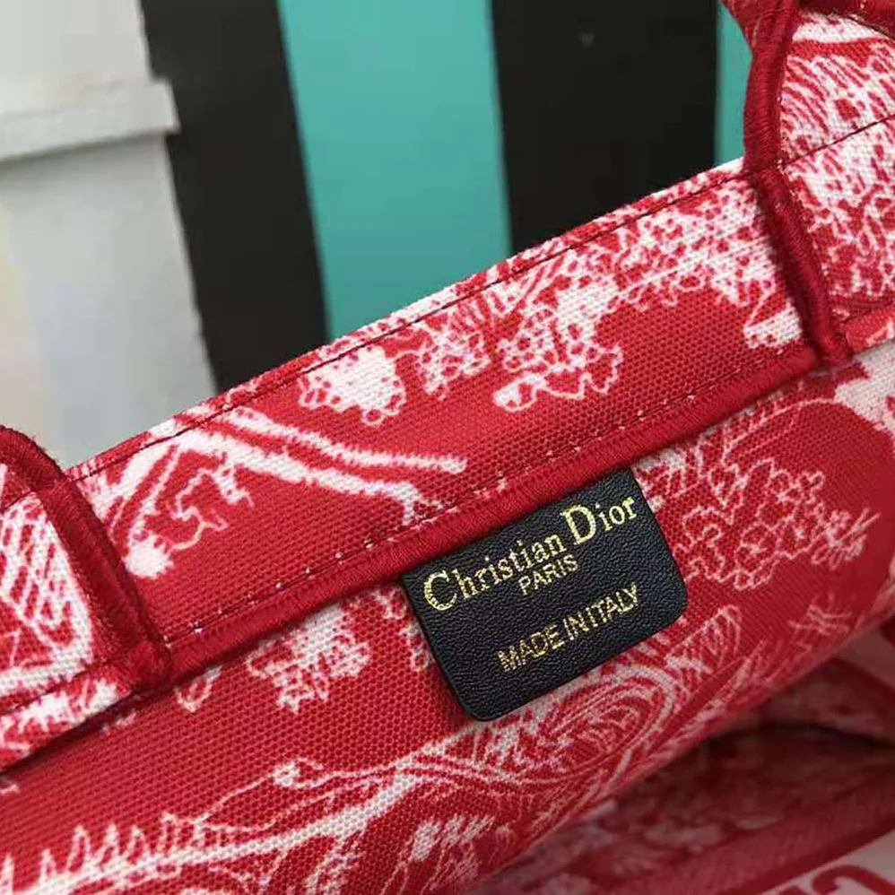 Dior Small Dior Book Tote Raspberry Toile de Jouy Reverse Embroidery for Women