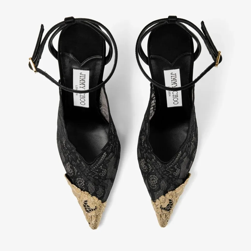 Jimmy Choo Faiz 100 Lace Pumps Black/ Vintage Gold FAIZ100FYZ Jimmy Choo Faiz 100 Lace Pumps Black/ Vintage Gold FAIZ100FYZ