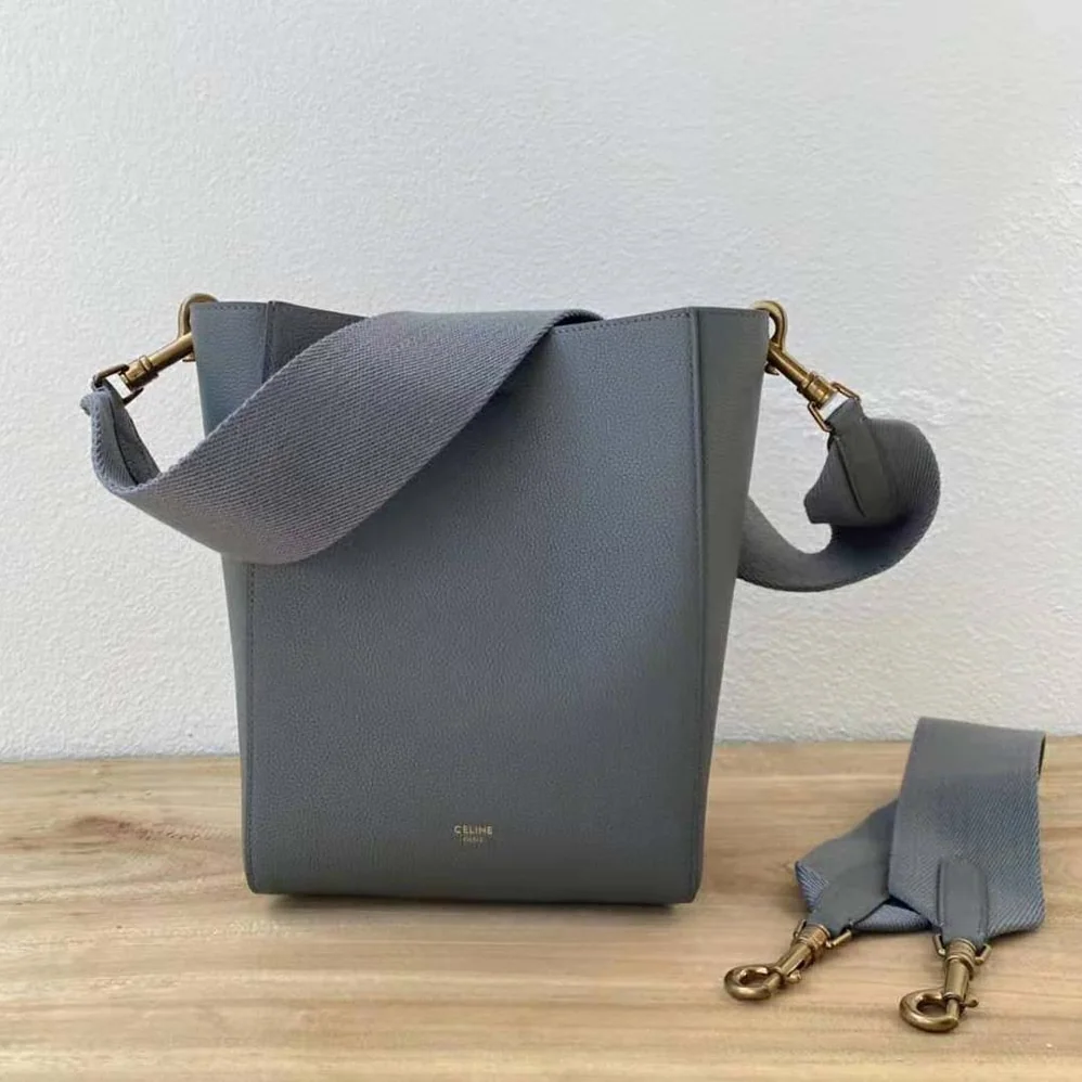 Celine Sangle Small Bucket Bag in Soft Grained Calfskin for Women in Silver