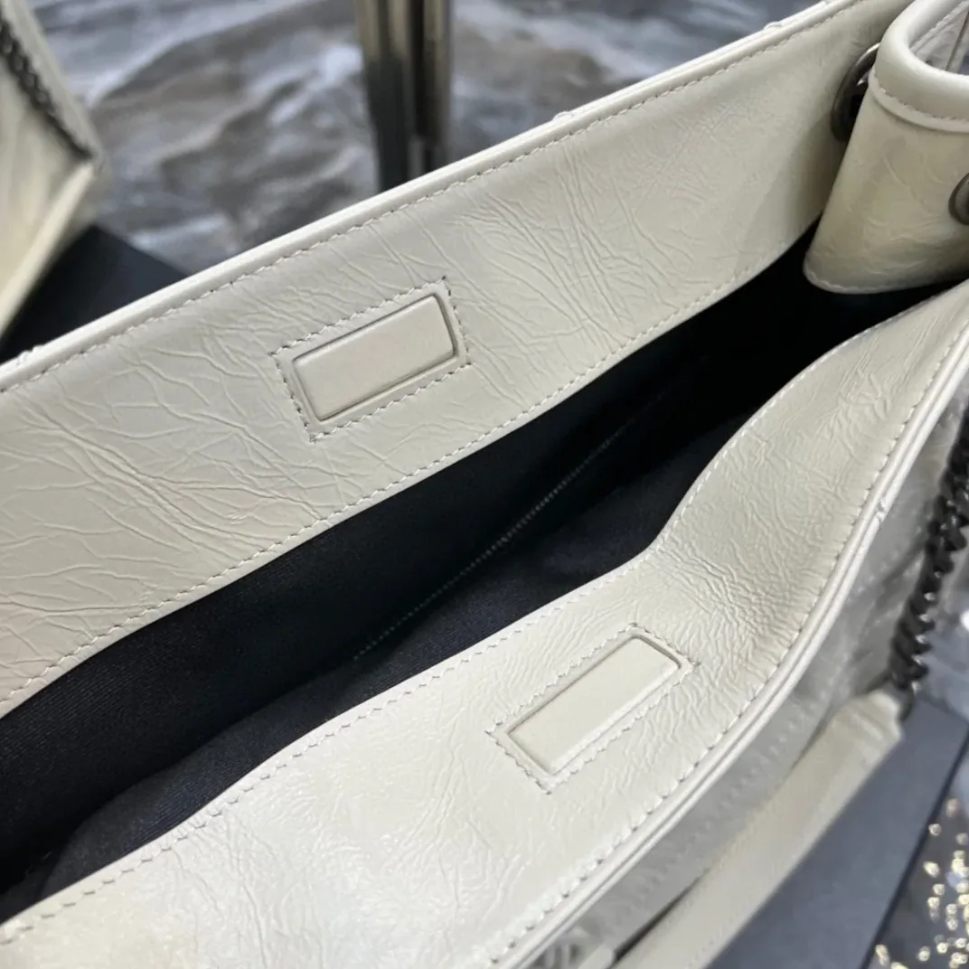 Saint Laurent Niki Shopping Medium Tote Bag in White Silver Hardware