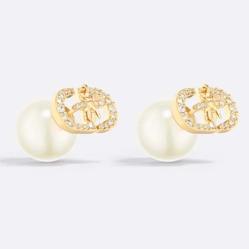 Dior Tribales Earrings Gold-Finish Metal with White Resin Pearls for Women Dior Tribales Earrings Gold-Finish Metal with White Resin Pearls for Women