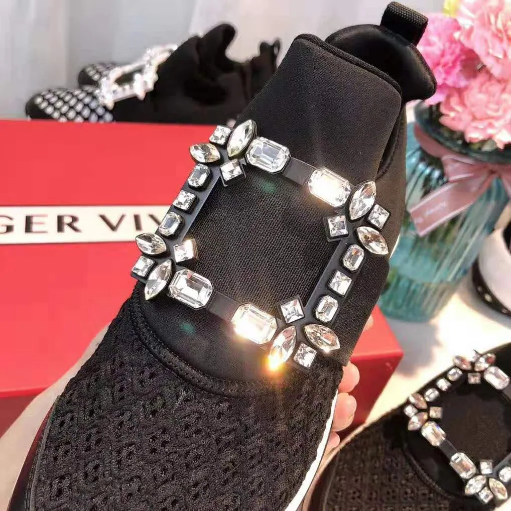 Roger Vivier Viv' Run Strass Buckle Sneakers for Women in Black Roger Vivier Viv' Run Strass Buckle Sneakers for Women in Black