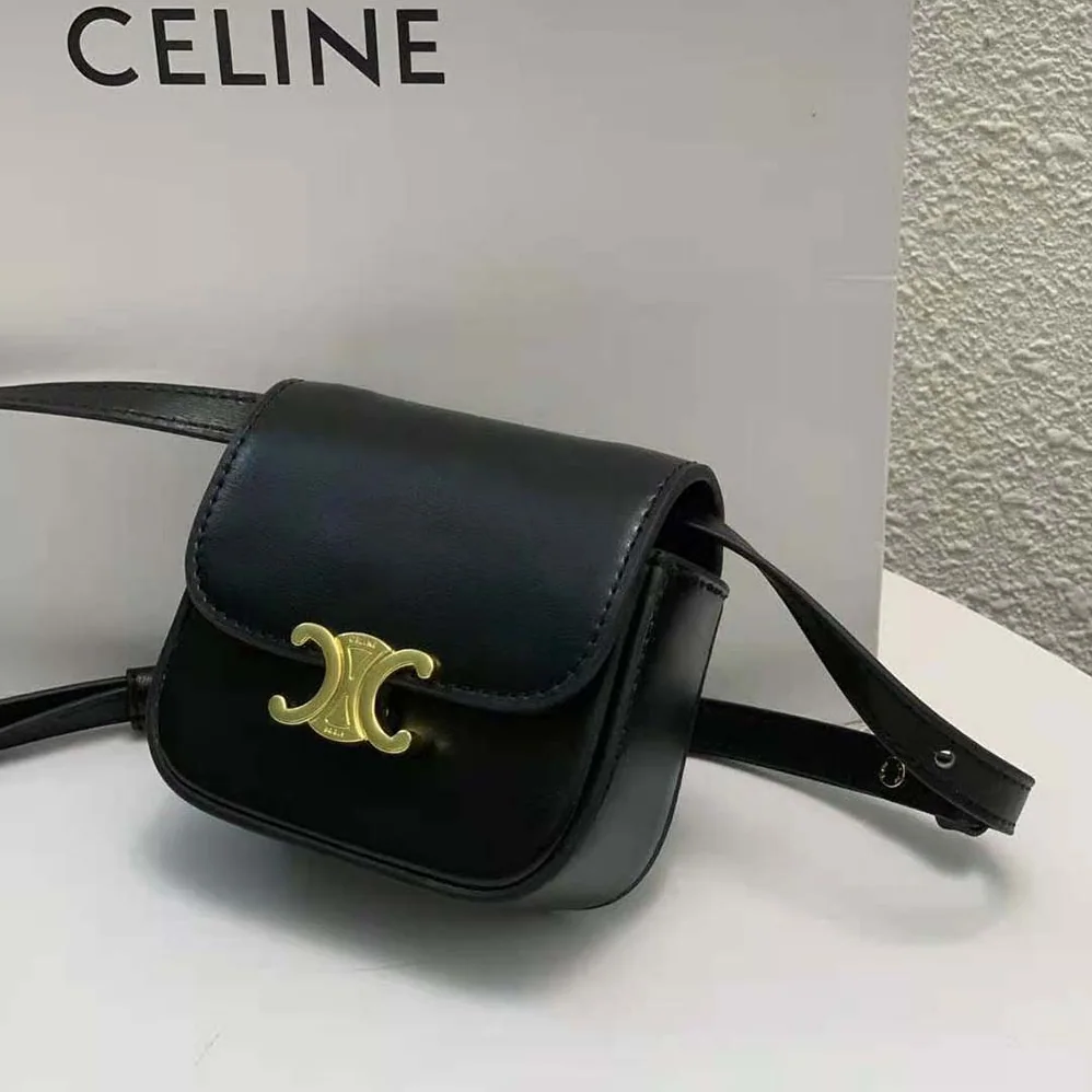 Celine Mini Triomphe in Shiny Calfskin for Women in Black